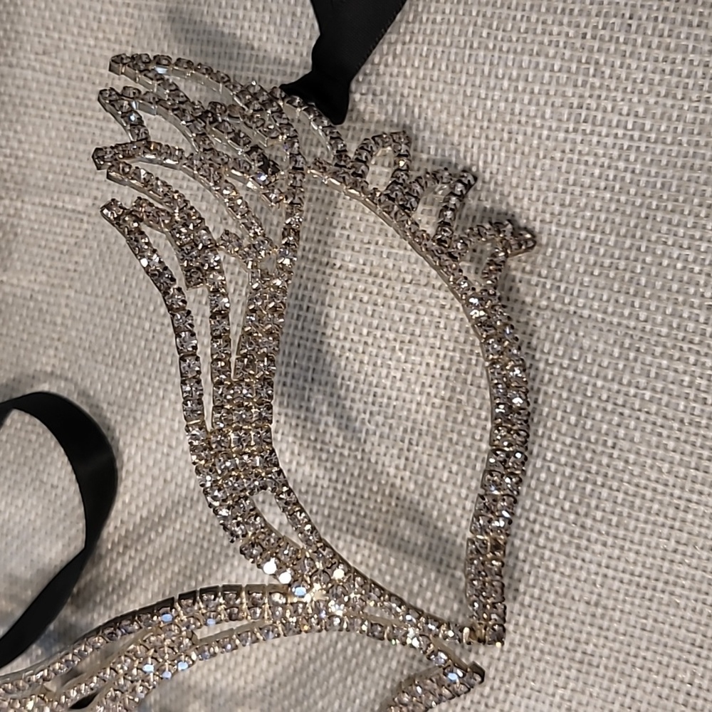 Mardi Gras Rhinestone Mask. One (1) Rhinestone Missing Not Noticable. - Picture 2 of 8